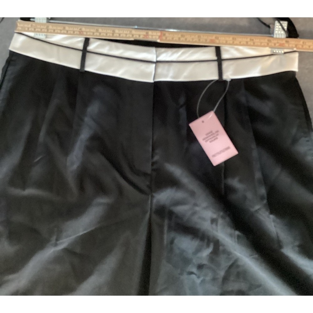 Corpgoth Academia Wide Leg Trousers 10 Black White Contrast Waistband Officecore - Picture 12 of 16